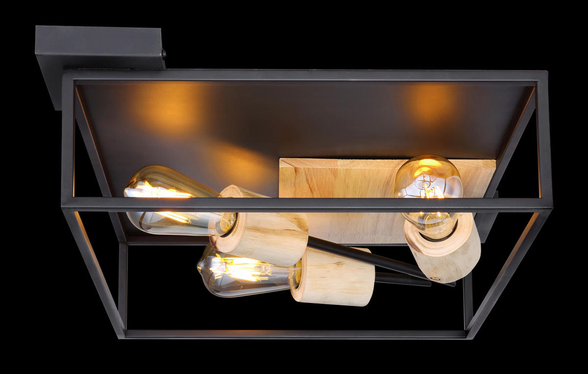 DECKENLEUCHTE Hagar 44/44/14,5 cm   - Schwarz/Naturfarben, Natur, Holz/Metall (44/44/14,5cm) - Globo