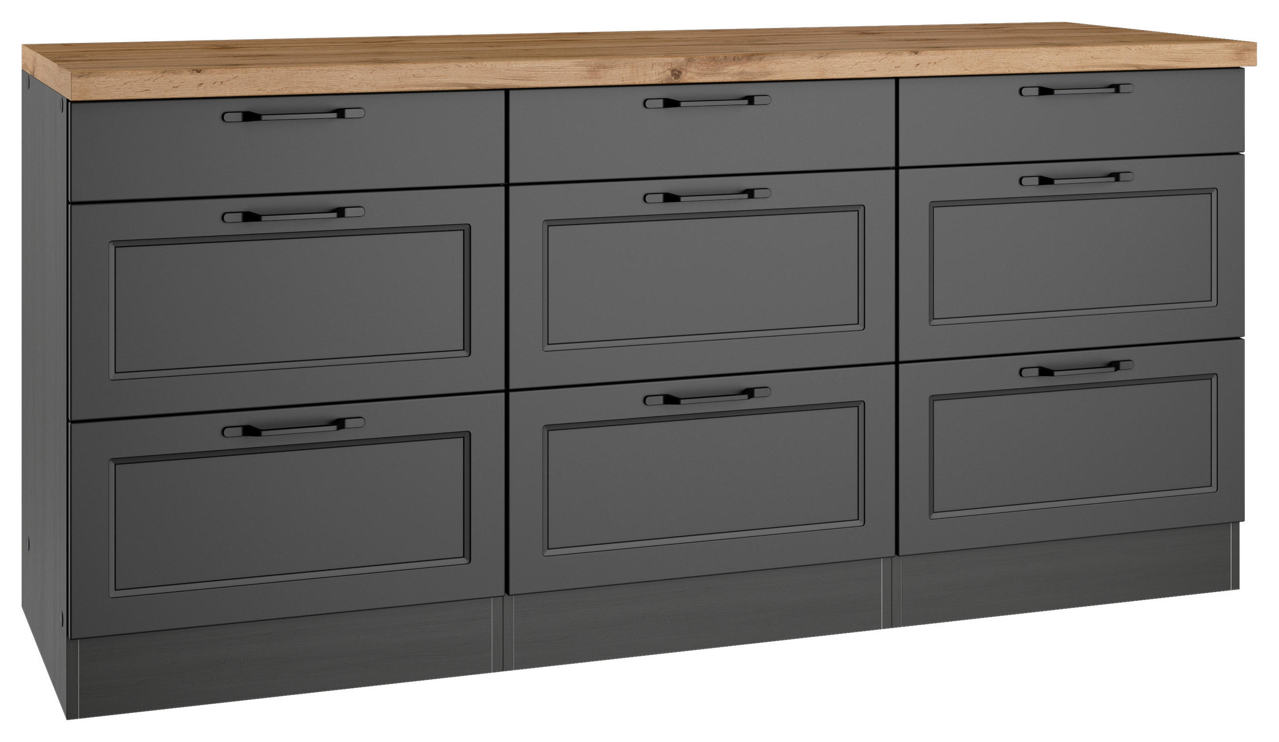 KÜCHENUNTERSCHRANK 180/86/60 cm  in Grau, Eiche Wotan  - Eiche Wotan/Schwarz, LIFESTYLE, Holzwerkstoff/Metall (180/86/60cm) - Held