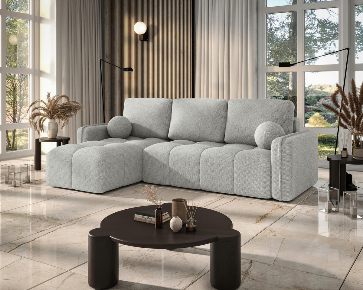 ECKSOFA  in Flachgewebe Hellgrau  - Hellgrau/Schwarz, MODERN, Kunststoff/Textil (142/240cm) - Carryhome