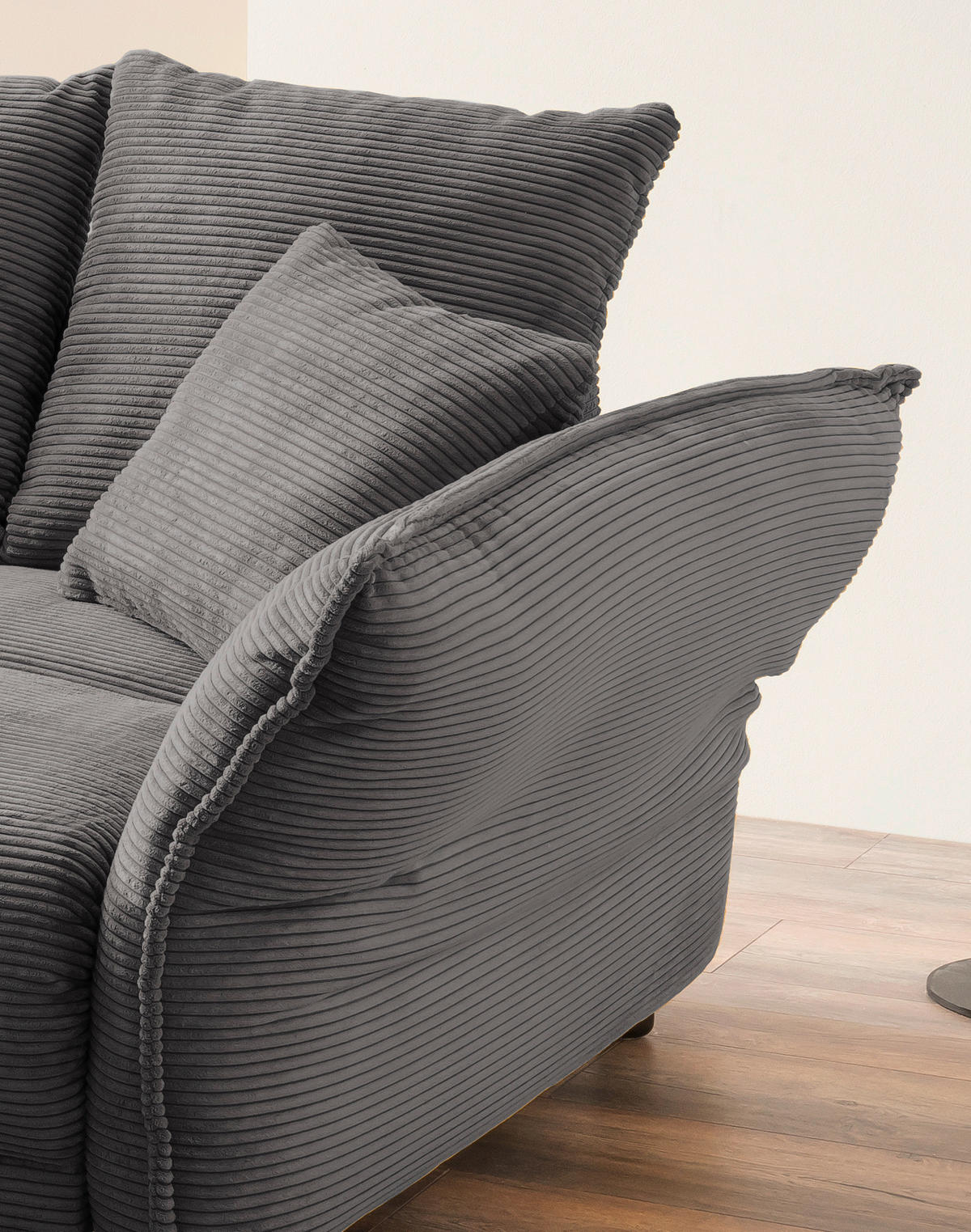 BIGSOFA in Cord Grau  - Chromfarben/Grau, MODERN, Kunststoff/Textil (242/71/90/131cm) - Livetastic