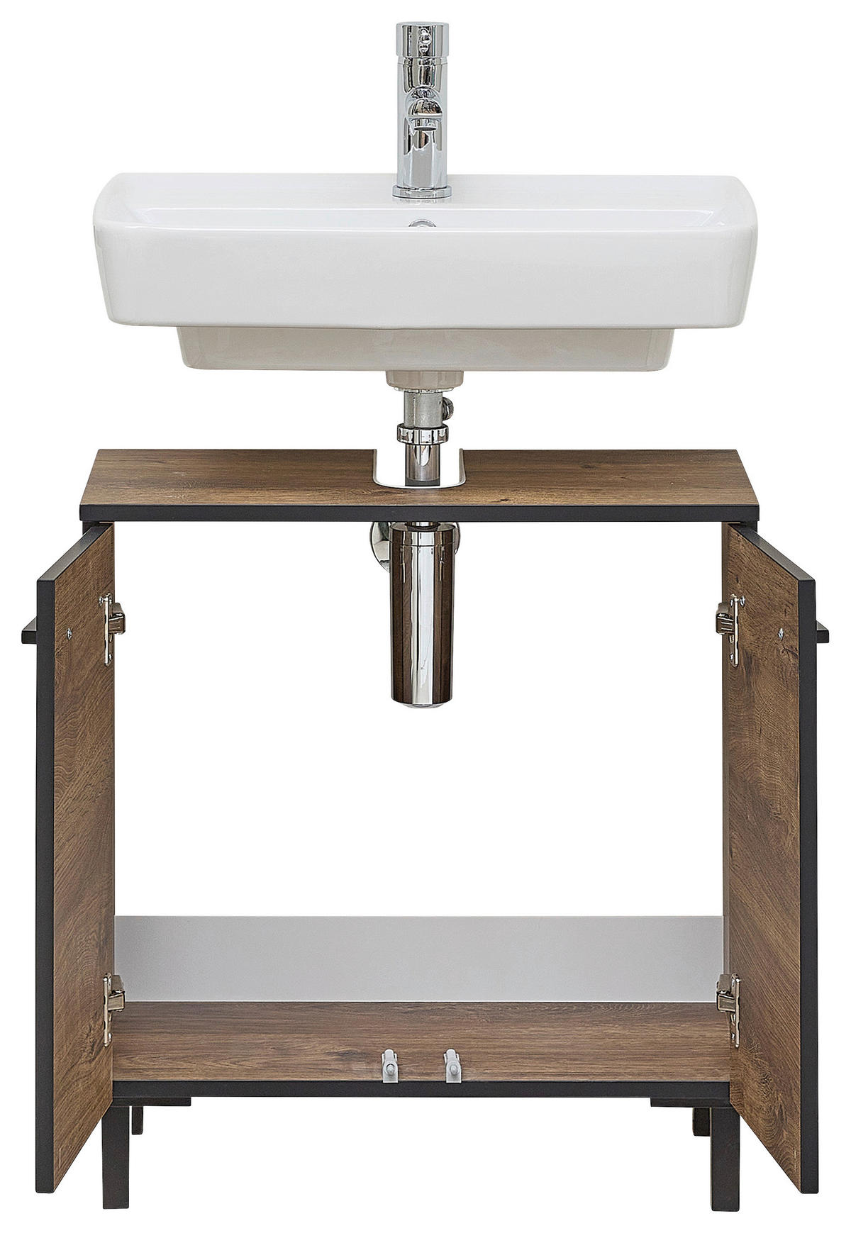 WASCHBECKENUNTERSCHRANK 60/53/33 cm  - Eichefarben/Schwarz, Design, Holzwerkstoff (60/53/33cm) - Xora