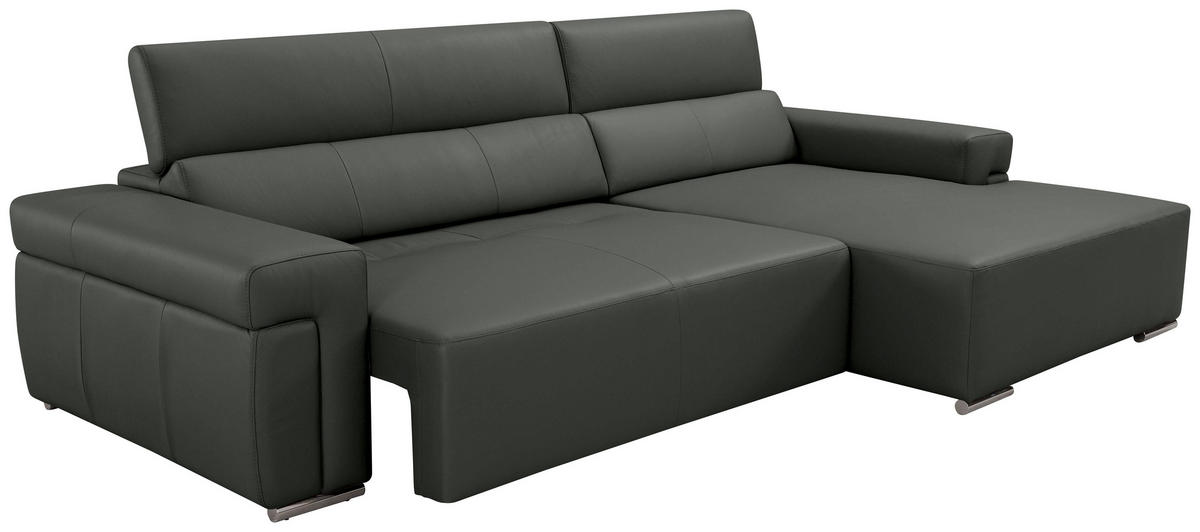 Ecksofa inkl. Funktion DUA Anthrazit Echtleder  - Chromfarben/Anthrazit, Design, Leder/Metall (293/170cm) - Novel