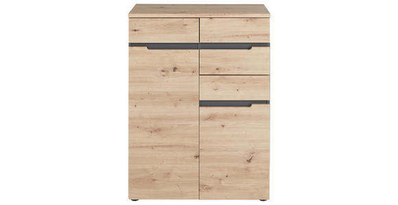 KOMMODE , 80/107/38 cm, 2 Schublade(n)  - Schwarz/Graphitfarben, Design, Holzwerkstoff/Kunststoff (80/107/38cm) - Voleo