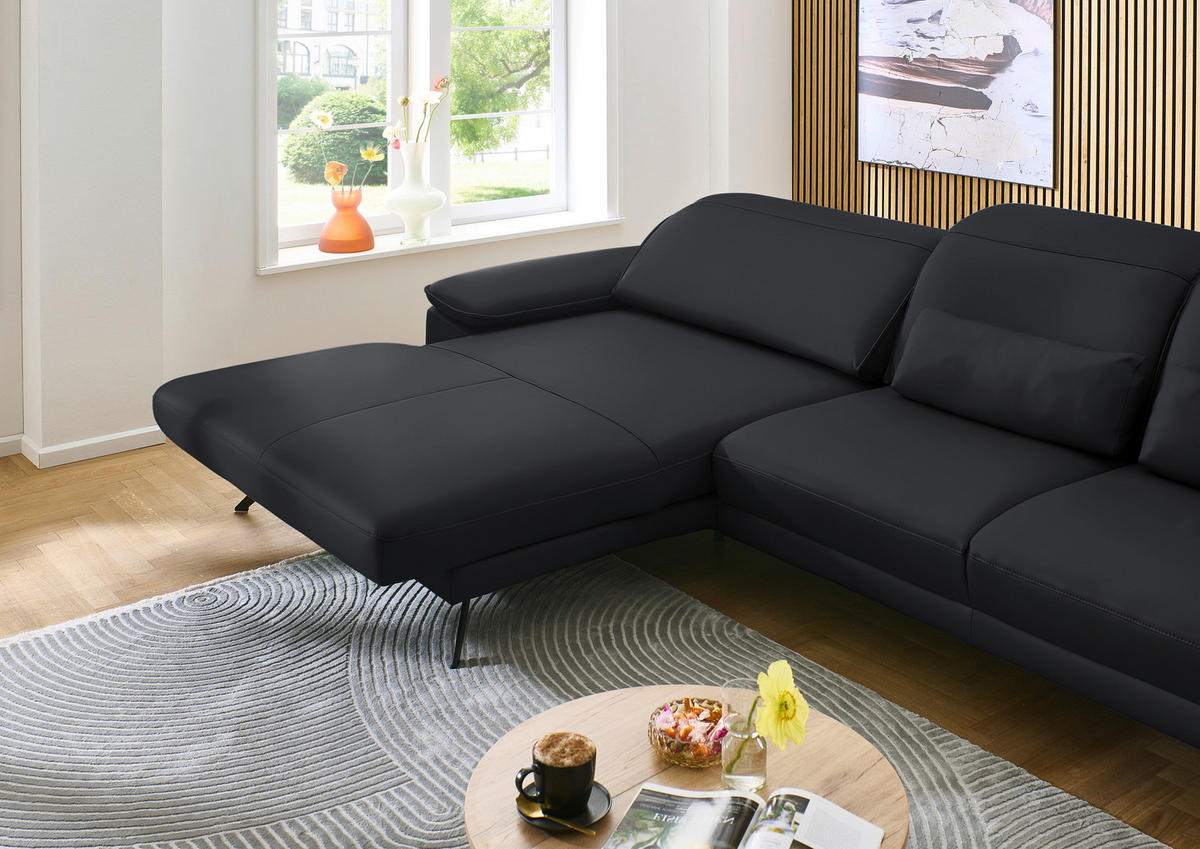 ECKSOFA in Echtleder Anthrazit  - Anthrazit/Schwarz, Design, Leder/Metall (193/332cm) - Dieter Knoll