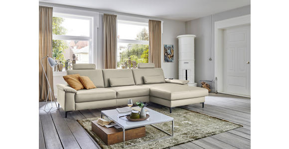 ECKSOFA  in Echtleder Ecru  334/176 cm  - Ecru/Schwarz, Design, Leder/Metall (334/176cm) - Dieter Knoll