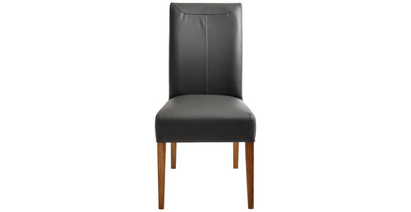 STUHL in Leder Grau - Eichefarben/Grau, KONVENTIONELL, Leder/Holz (48/97/63cm) - Cantus