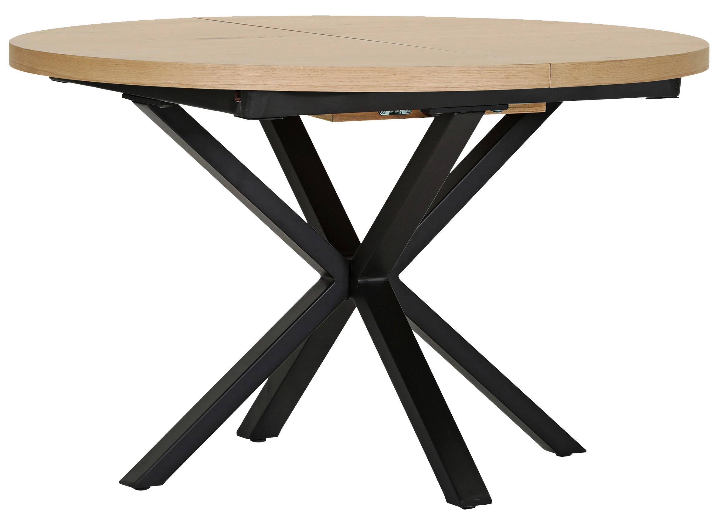 ESSTISCH 120-160/120/77 cm Echtholz  Holz ausziehbar rund Schwarz, Eichefarben  - Eichefarben/Schwarz, KONVENTIONELL, Holz/Metall (120-160/120/77cm) - Milino