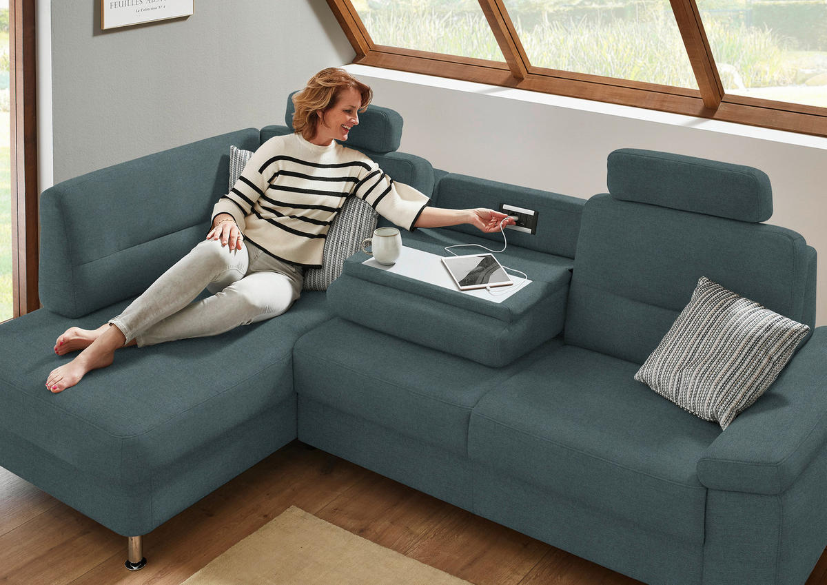 ECKSOFA  in Flachgewebe Dunkelgrau  160/244 cm  - Dunkelgrau/Alufarben, KONVENTIONELL, Textil/Metall (160/244cm) - Beldomo Comfort