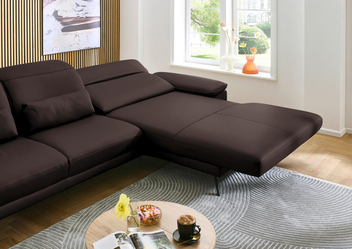 ECKSOFA Dieter Knoll in Echtleder Braun  332/193 cm  - Schwarz/Braun, Design, Leder/Metall (332/193cm) - Dieter Knoll