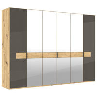 DREHTÜRENSCHRANK 300/216/58 cm,  in Braun, Eichefarben, 6 Tür(en)  - Schieferfarben/Eichefarben, Design, Glas/Holz (300/216/58cm) - Musterring
