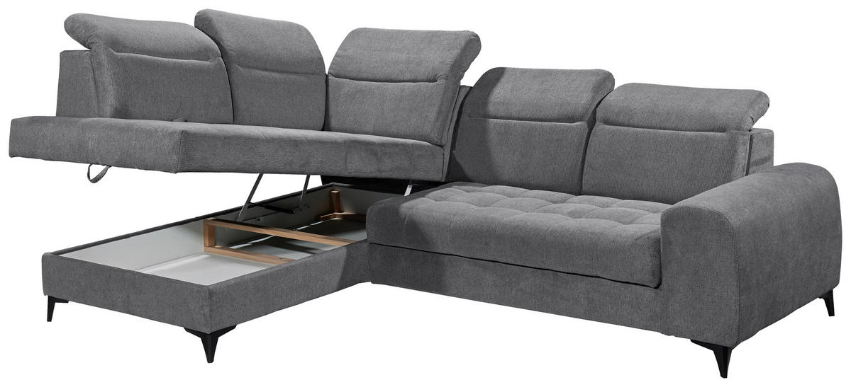 ECKSOFA in Webstoff Anthrazit  - Anthrazit/Schwarz, Konventionell, Kunststoff/Textil (200/282cm) - MID.YOU