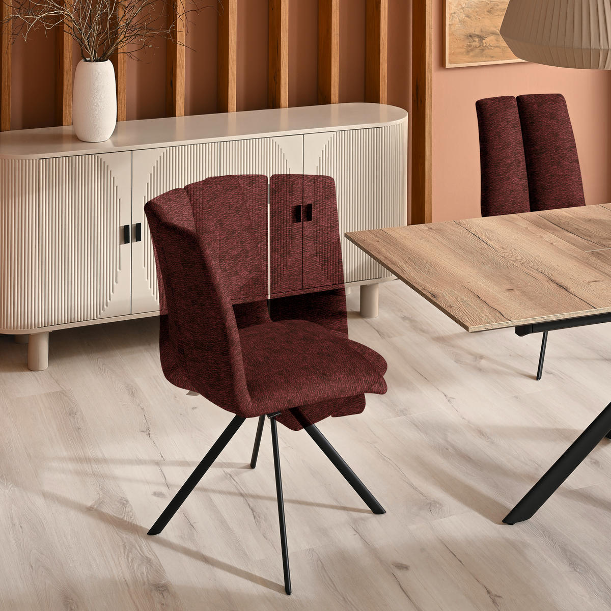 STUHL  Stoffauswahl Webstoff  - Bordeaux/Anthrazit, Design, Textil/Metall (50/92/64cm) - Venjakob