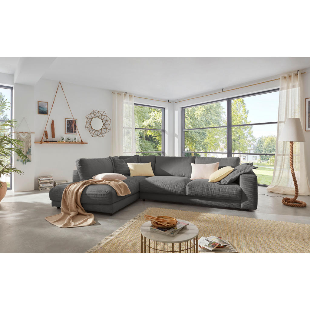 Thumbnail - Hom`in Ecksofa, Dunkelgrau, Textil, 4-Sitzer, Füllung: Schaumstoff, Federn, Ottomane links, L-Form, 325x224 cm, Blauer E...