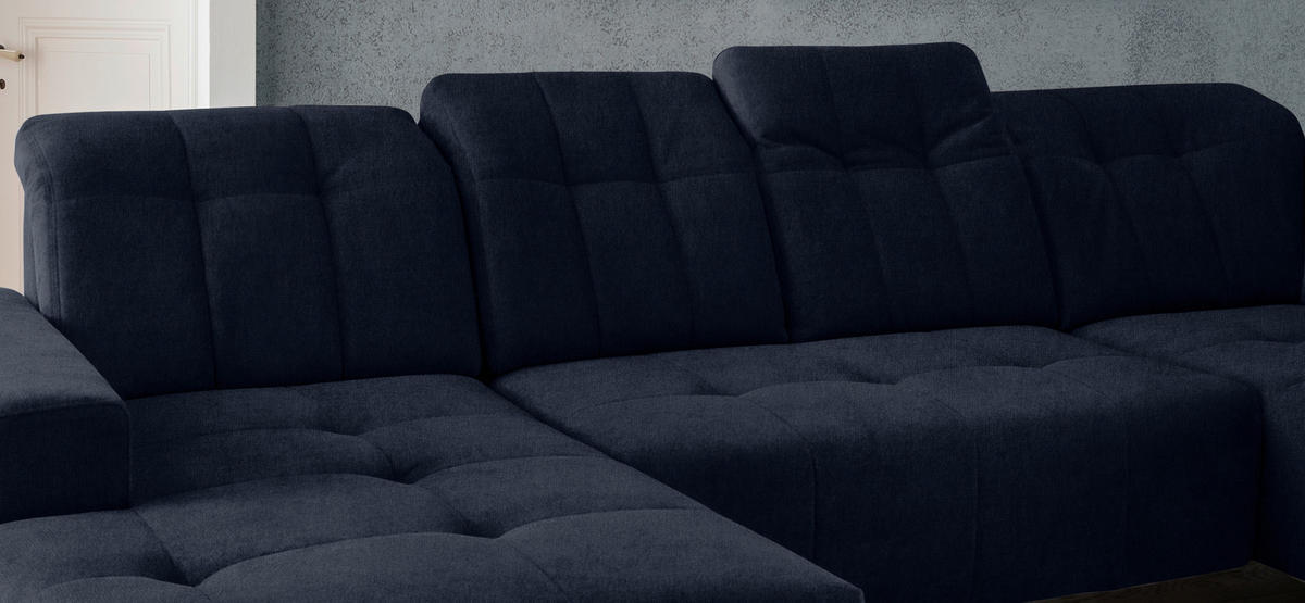 WOHNLANDSCHAFT in Mikrofaser Dunkelblau  - Schwarz/Dunkelblau, Modern, Textil/Metall (180/337/200cm) - Livetastic