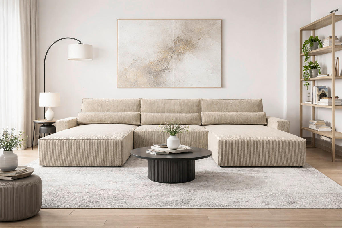 WOHNLANDSCHAFT BRAZIL U in Hellbraun  - Hellbraun/Schwarz, Design, Kunststoff/Textil (200/410/200cm) - MID.YOU