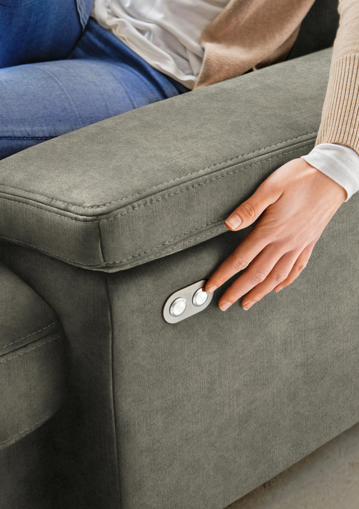 WOHNLANDSCHAFT in Velours Grau  - Eichefarben/Grau, Konventionell, Holz/Textil (167/316/235cm) - Beldomo System