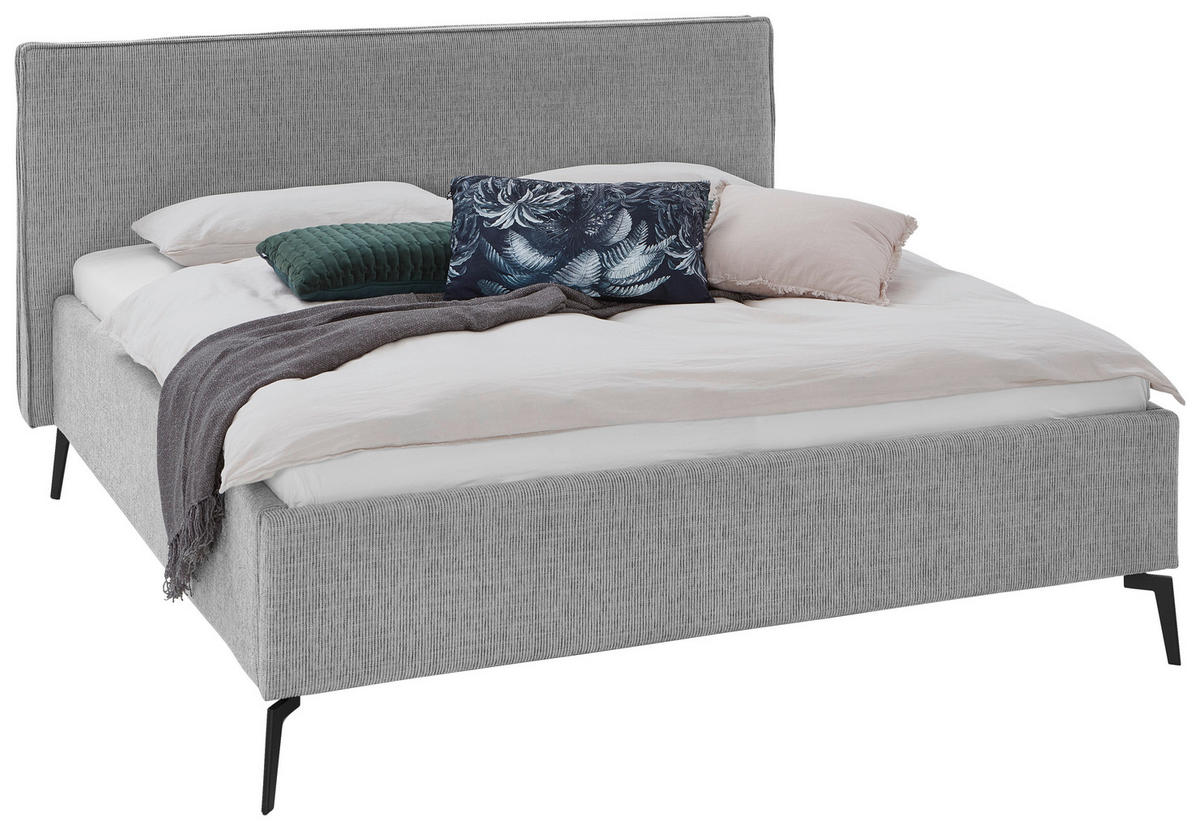 POLSTERBETT 160/200 cm  in Hellgrau  - Hellgrau/Schwarz, Design, Textil/Metall (160/200cm) - home24