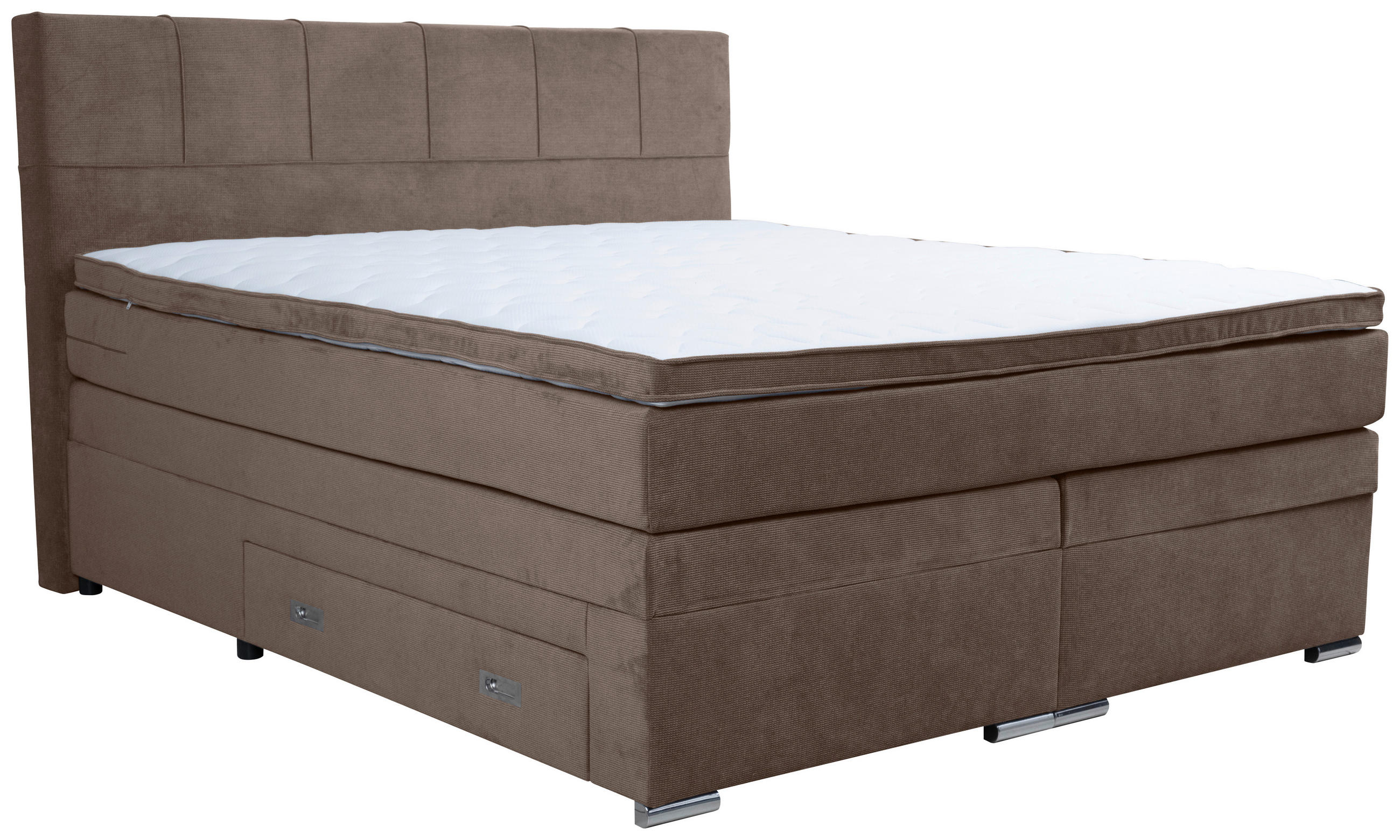 BOXSPRINGBETT 180/200 cm,  in Braun, Matratze, Topper, Bettschubladen, H3 + H3 = fest  - Chromfarben/Braun, Design, Holz/Holzwerkstoff (180/200cm) - Boxxx