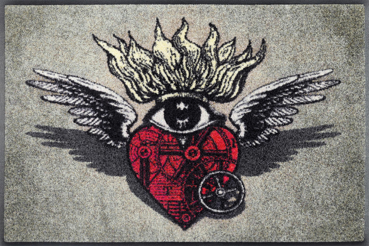 FUßMATTE 50/75 cm Flaming Heart  - Grau, Trend, Kunststoff/Textil (50/75cm) - wash+dry