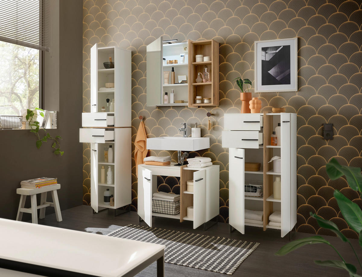 MIDISCHRANK 60/119/35 cm  - Eichefarben/Schwarz, LIFESTYLE, Holzwerkstoff/Kunststoff (60/119/35cm) - home24