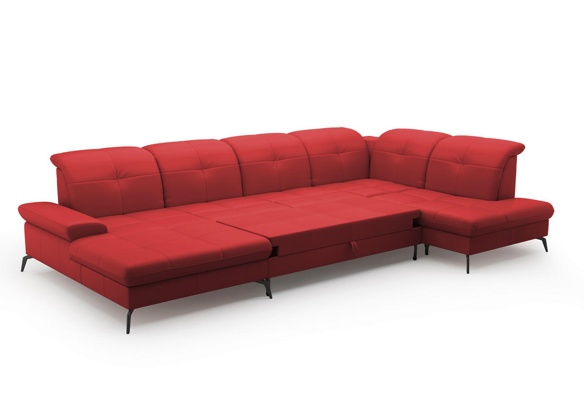 WOHNLANDSCHAFT Rot Echtleder  - Rot/Schwarz, KONVENTIONELL, Leder/Metall (185/357/231cm) - Sit & More