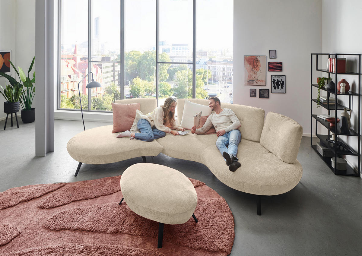 BIGSOFA Flachgewebe Creme  - Creme/Schwarz, Design, Textil/Metall (456/93/138cm) - Moderano