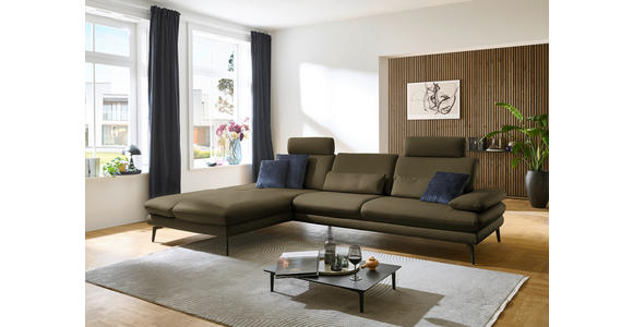 ECKSOFA in Echtleder Grün  195/308 cm  - Schwarz/Grün, Design, Leder/Metall (195/308cm) - Dieter Knoll