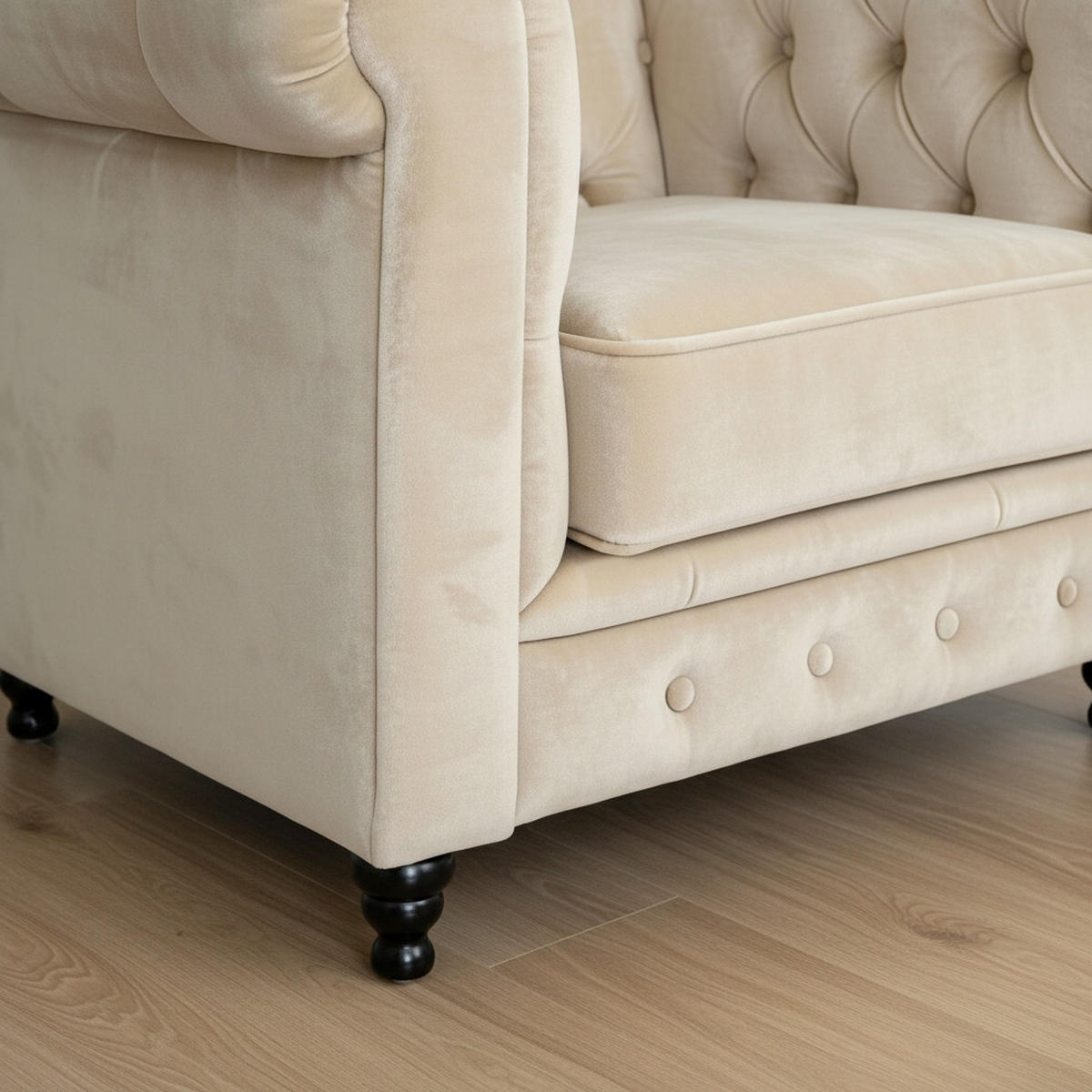 CHESTERFIELD-SESSEL - Beige/Schwarz, Basics, Holz/Textil (102/73/87cm) - Xora
