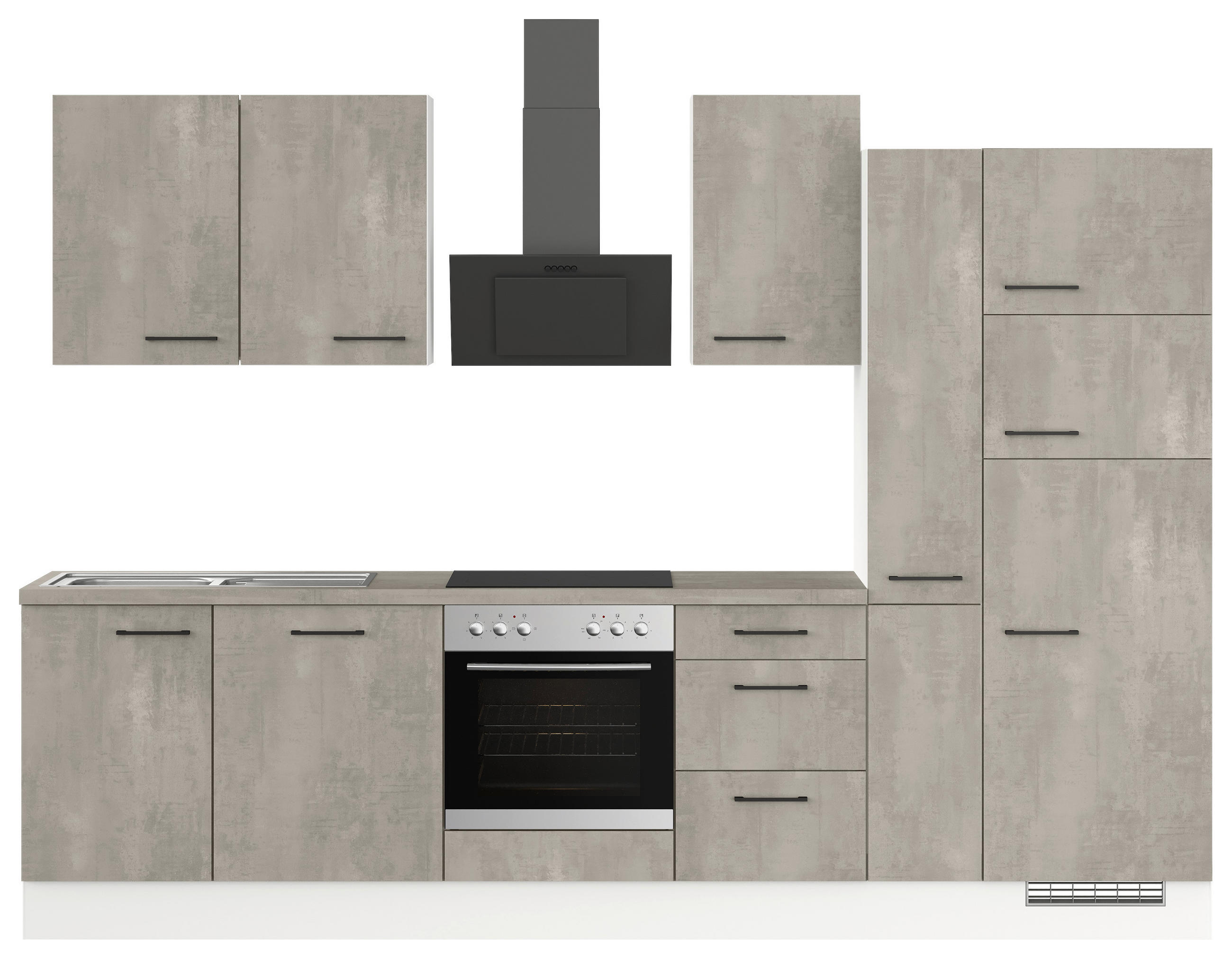 KÜCHENBLOCK 310 cm   in Grau, Weiß  - Eichefarben/Schwarz, Trend, Holzwerkstoff/Metall (310cm) - Impuls