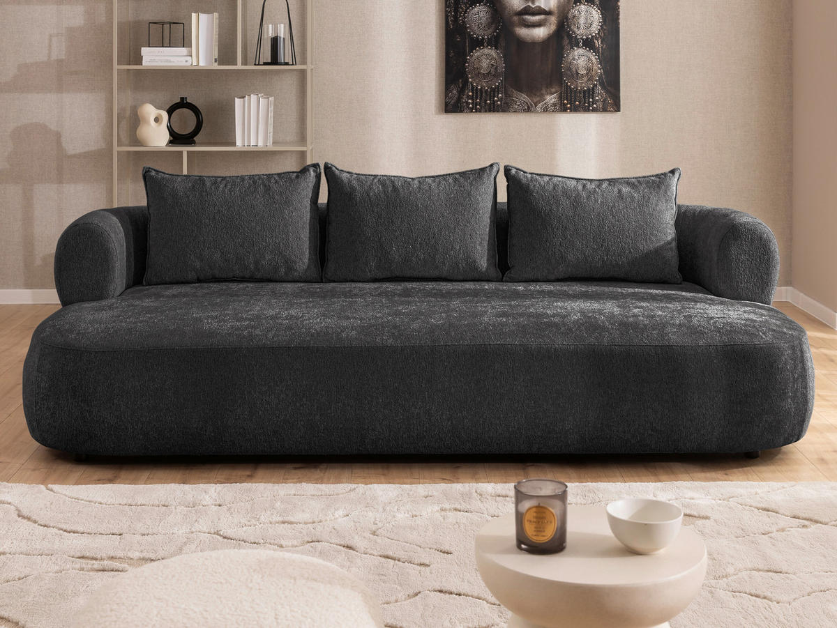 BIGSOFA in Chenille Schwarz  - Schwarz, Design, Kunststoff/Textil (240/76/122cm) - Livetastic