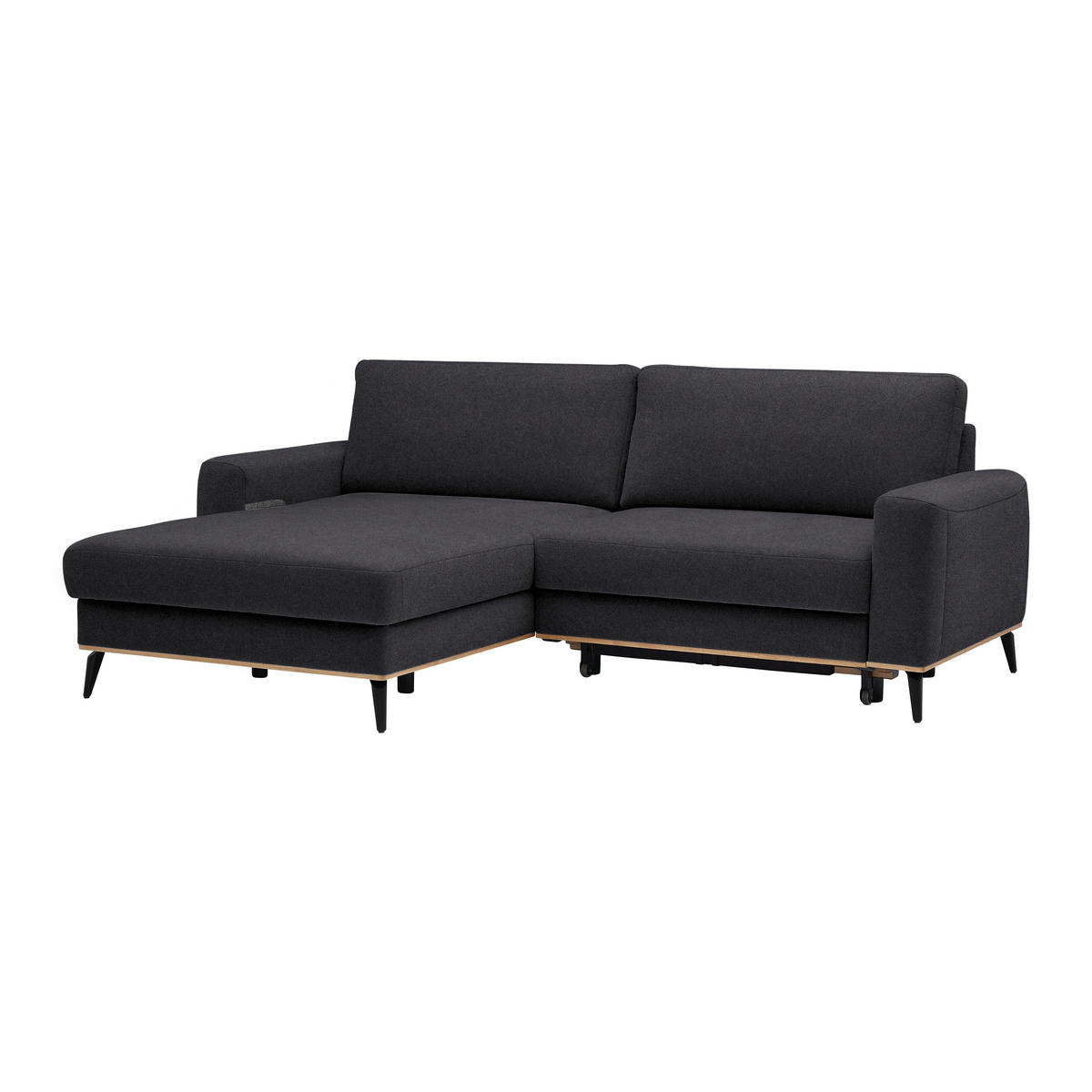 ECKSOFA in Lederlook, Mikrofaser Platinfarben  - Platinfarben/Schwarz, Konventionell, Holz/Textil (167/234cm) - MID.YOU