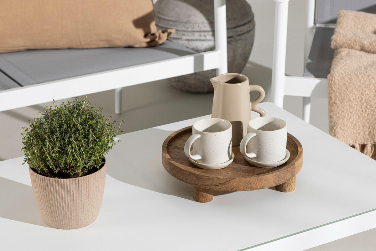 LOUNGEGARNITUR 4-teilig   Aluminium  - Weiß/Grau, KONVENTIONELL, Glas/Textil - Gardenson
