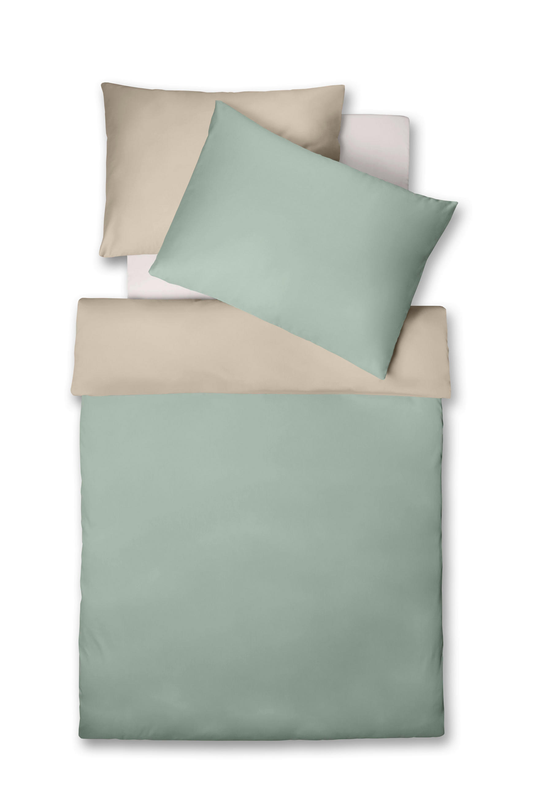 KÉTOLDALAS ÁGYNEMŰHUZAT 140/200 cm  - zöld/homok, Basics, textil (140/200cm) - Fleuresse
