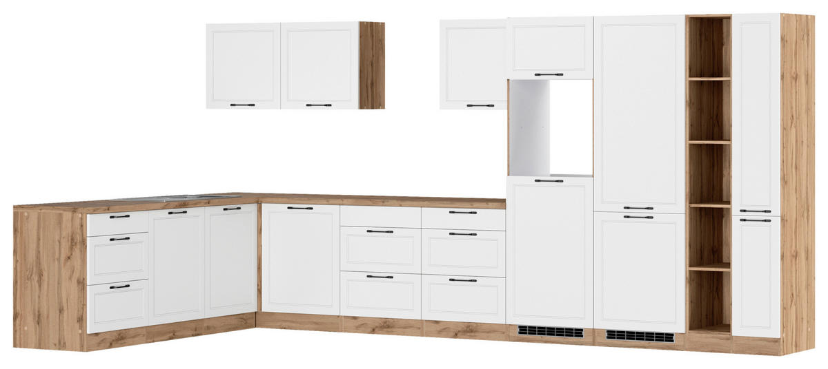 ECKKÜCHE 240/420 cm  in Weiß, Eiche Wotan  - Eiche Wotan/Schwarz, LIFESTYLE, Holzwerkstoff/Metall (240/420cm) - Held