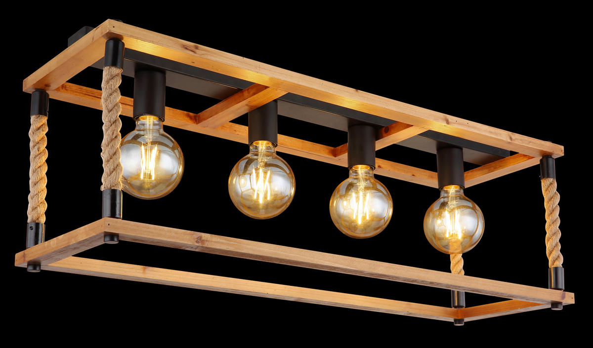 DECKENLEUCHTE    80/25/31 cm  - Schwarz/Braun, Natur, Naturmaterialien/Holz (80/25/31cm) - Globo
