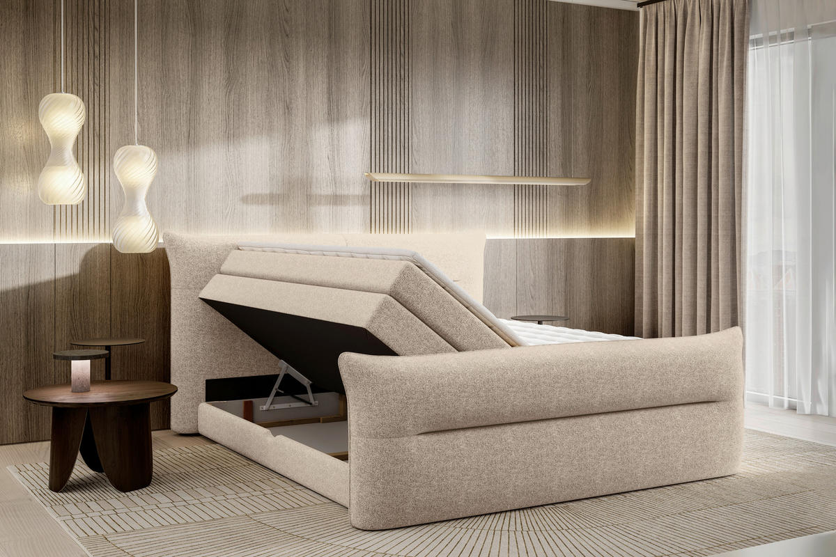 BOXSPRINGBETT 180/200 cm  in Beige  - Beige/Schwarz, Design, Kunststoff/Textil (180/200cm) - Chameo