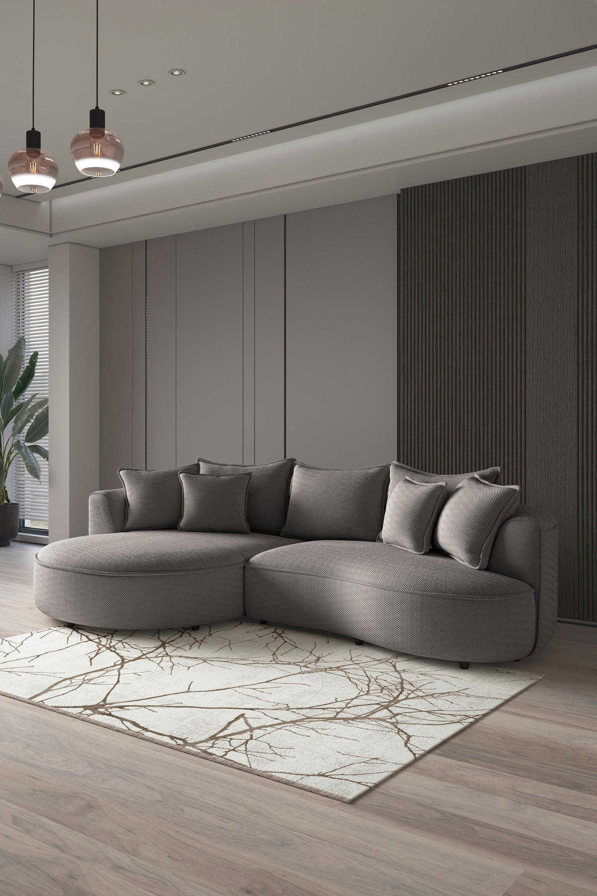 ECKSOFA LEVI Cappuccino Velours, Struktur  - Schwarz/Cappuccino, MODERN, Kunststoff/Textil (168/287cm) - Livetastic