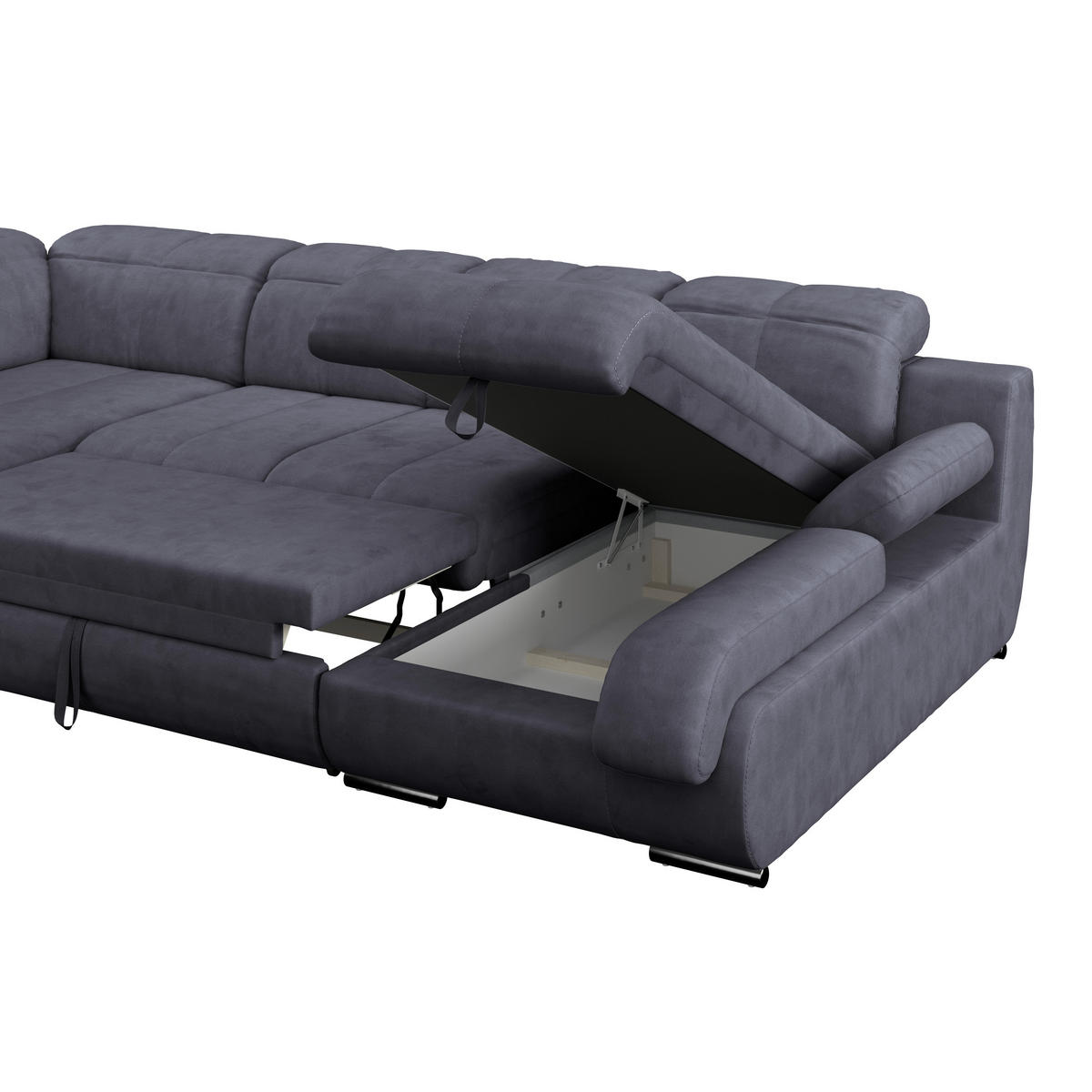 WOHNLANDSCHAFT Dunkelblau Mikrofaser  - Chromfarben/Dunkelblau, MODERN, Textil/Metall (228/345/184cm) - MID.YOU