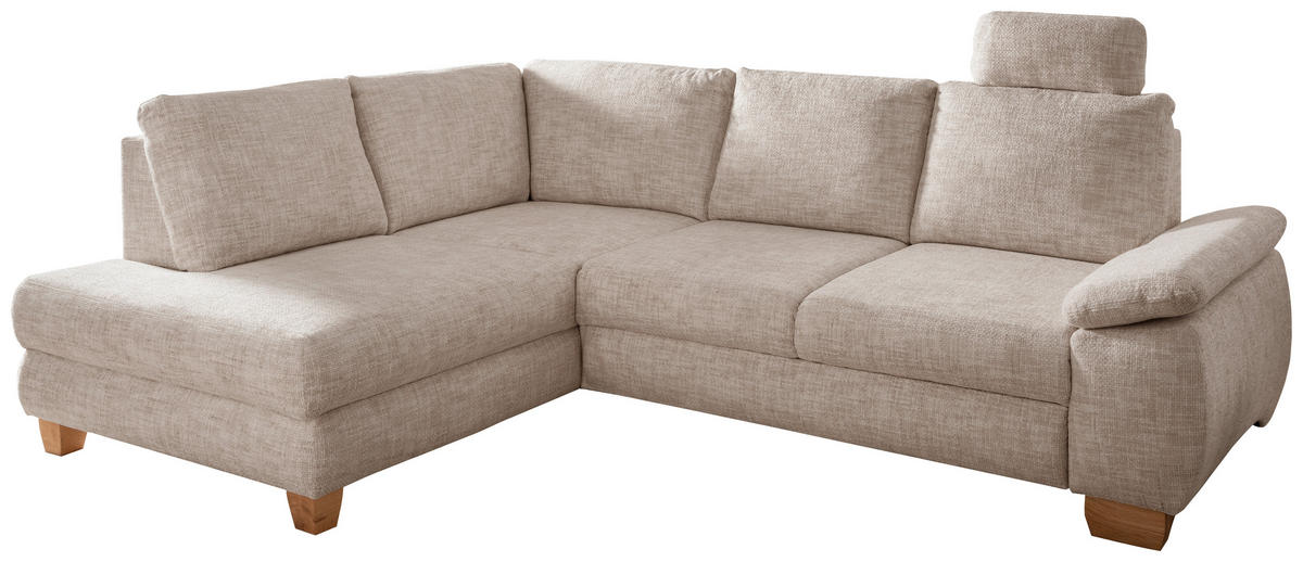 ECKSCHLAFSOFA in Struktur Creme  - Wildeiche/Creme, Modern, Holz/Textil (206/265cm) - Livetastic