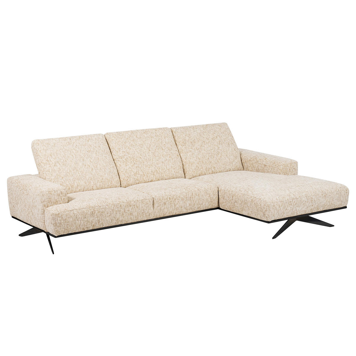 ECKSOFA PORTLAND in Struktur Beige Kopfteilverstellung  295/187 cm  - Beige/Schwarz, Design, Holz/Textil (295/187cm) - Livetastic