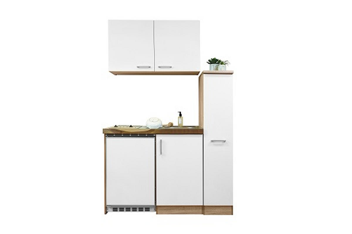 MINIKÜCHE 130 cm   in Weiß, Eichefarben  - Edelstahlfarben/Eichefarben, MODERN, Holzwerkstoff/Metall (130cm) - Respekta