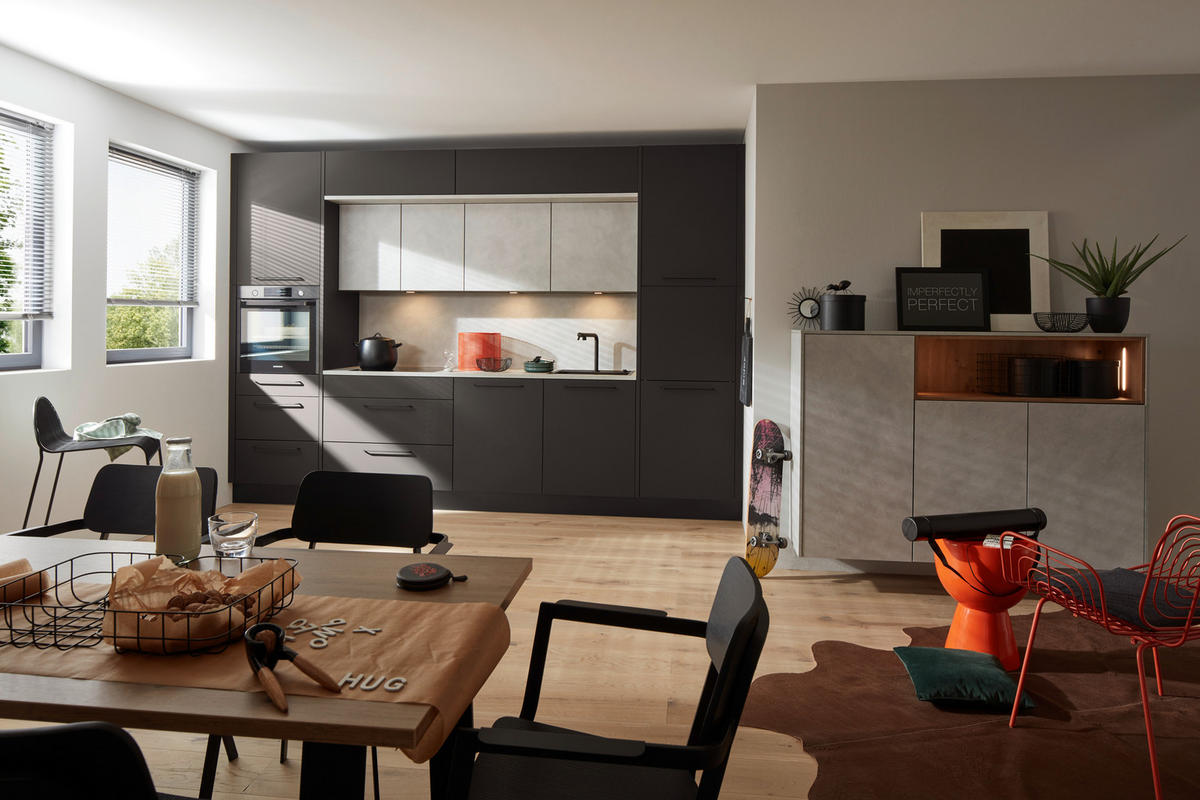 EINBAUKÜCHE   - Schwarz/Grau, Design, Holzwerkstoff - Dieter Knoll