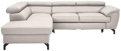 ECKSOFA Ecru Echtleder  - Ecru/Schwarz, Design, Leder/Metall (220/256cm) - Celina Home