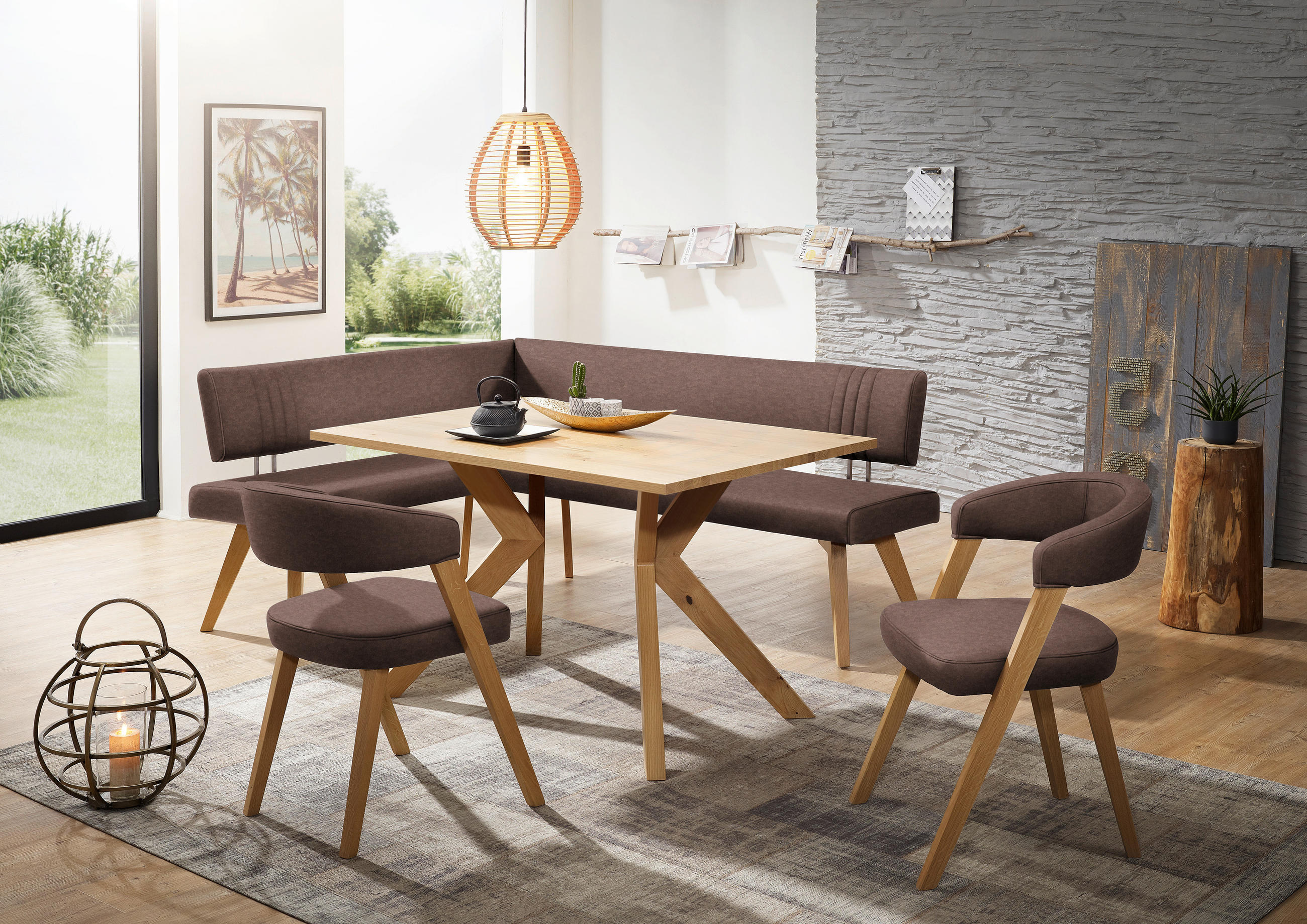 ECKBANK 160/170 cm  in Hellbraun, Wildeiche  - Hellbraun/Wildeiche, Design, Holz/Textil (160/170cm) - Venda