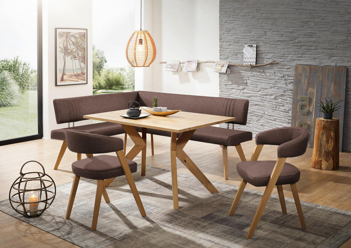 ECKBANK in Holz, Textil Hellbraun, Wildeiche  - Hellbraun/Wildeiche, Design, Holz/Textil (160/190cm) - Venda