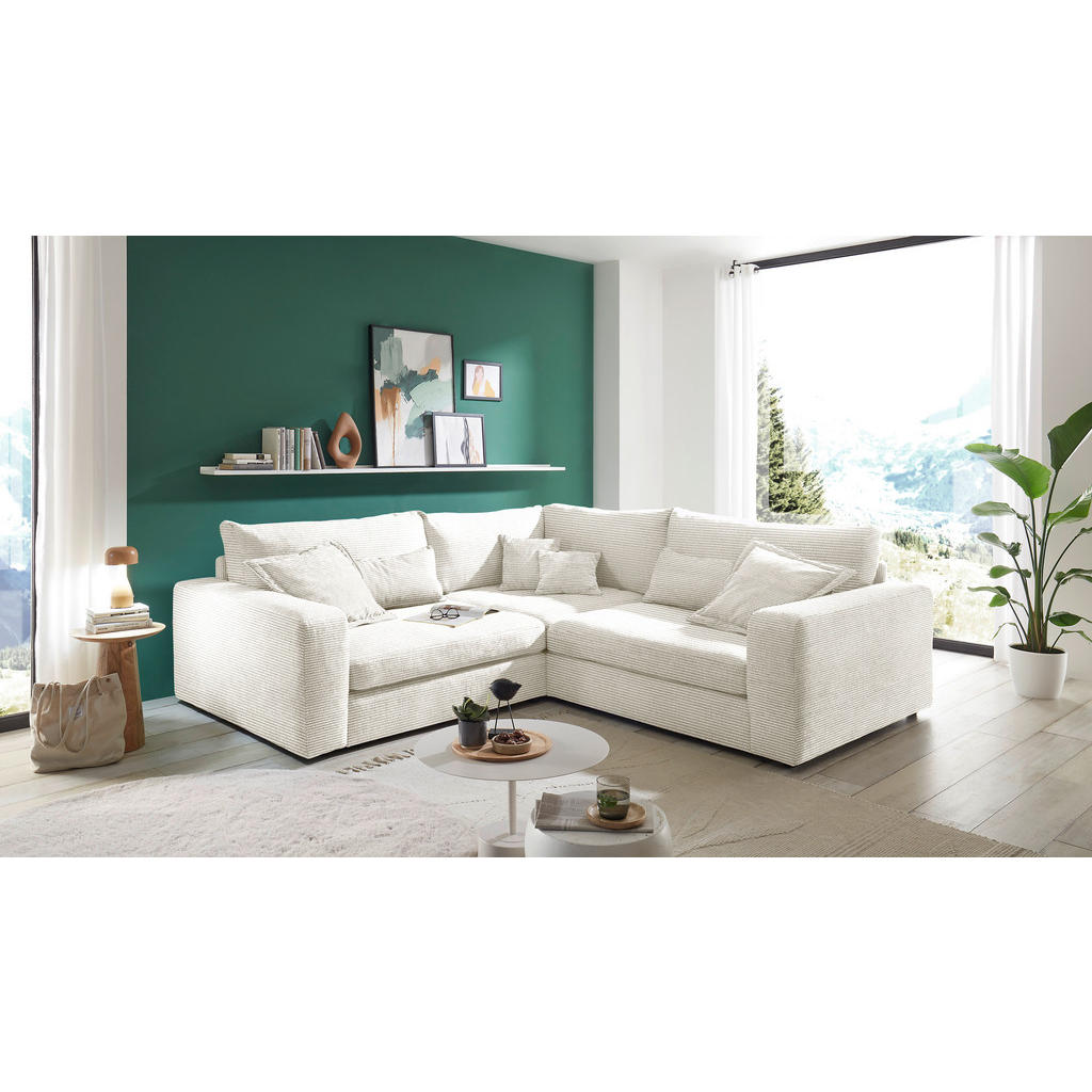 Thumbnail - Carryhome Ecksofa, Creme, Textil, 3-Sitzer, Füllung: Schaumstoffflocken,Schaumstoffflocken, 248x248 cm, Stoffauswahl, Rü...