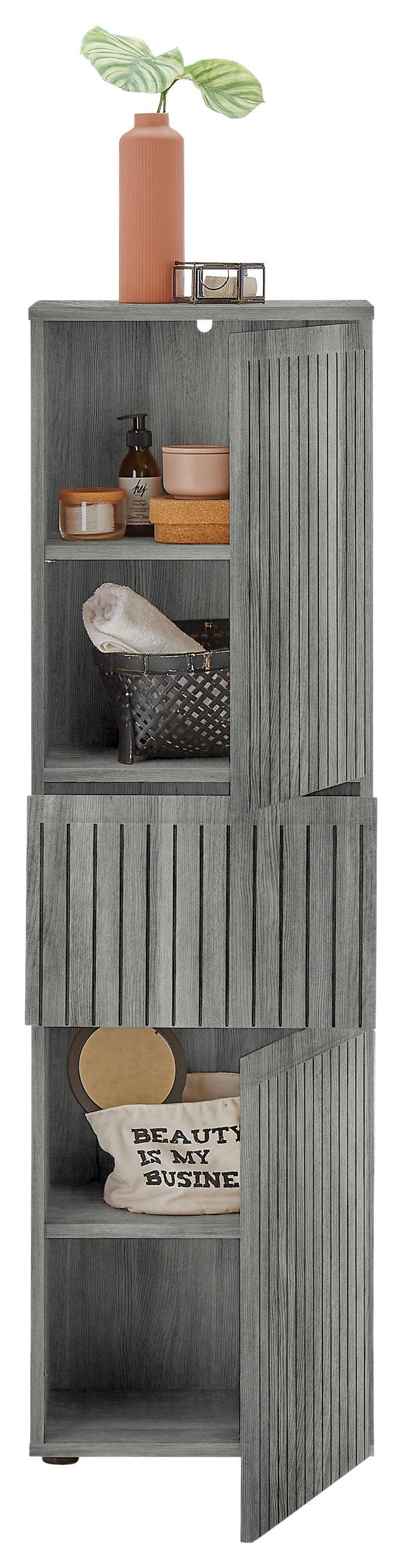 Thumbnail - Mid.you Midischrank, Eiche grau, Holzwerkstoff, 2 Fächer, 1 Schublade(n) Schubladen, 40x136x31 cm, stehend, Badezimmer, ...