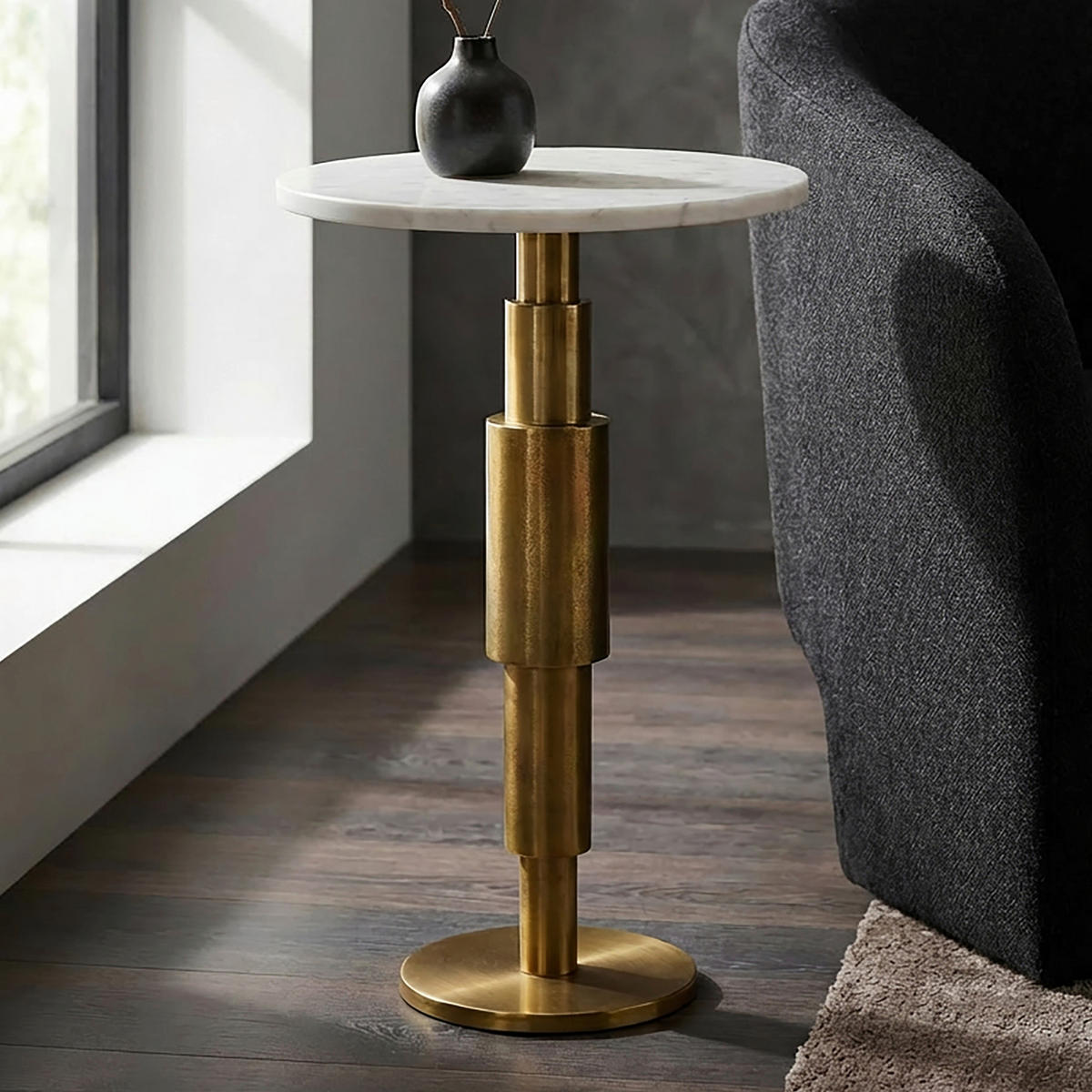 SIDOBORD i sten 37/37/59 cm  - vit/guldfärgad, Design, metall/sten (37/37/59cm) - Livetastic