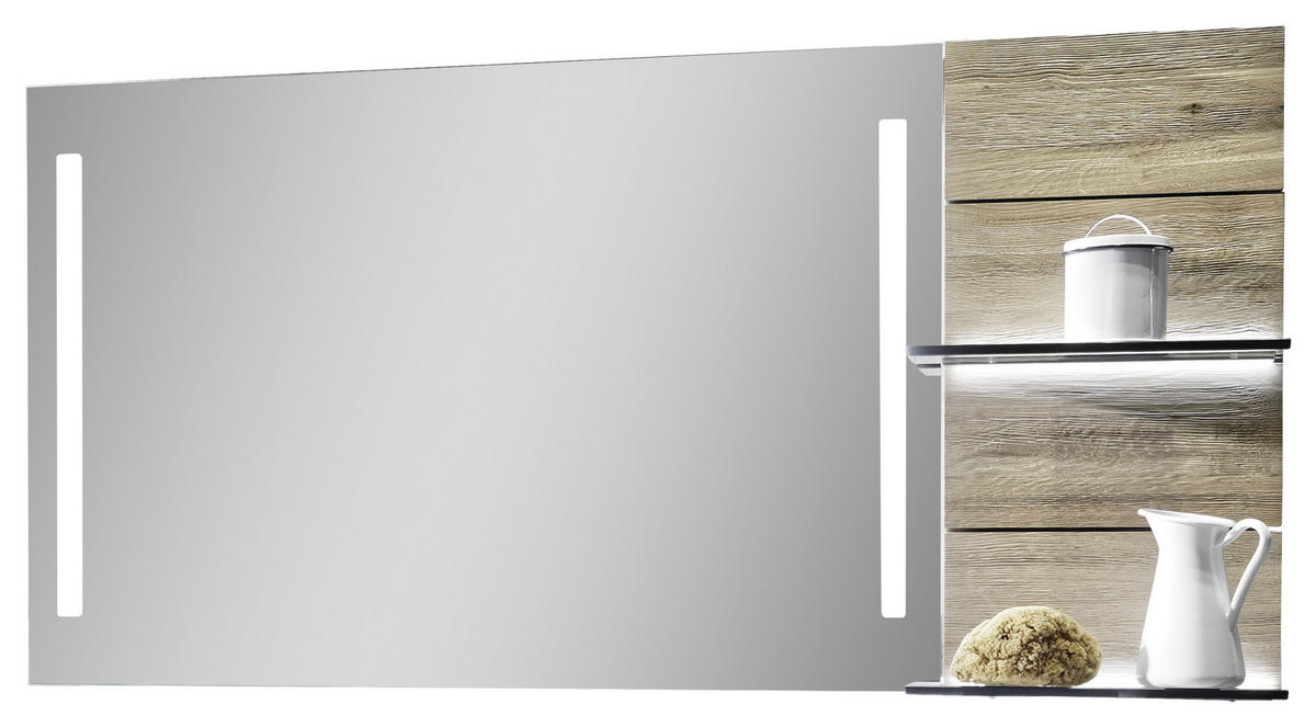 BADEZIMMER  in 128,4 cm  - Weiss/Eichefarben, Modern, Glas/Holz (128,4cm) - Voglauer