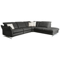 ECKSOFA Schwarz Echtleder  - Edelstahlfarben/Schwarz, Design, Leder/Metall (292/258cm) - Hukla